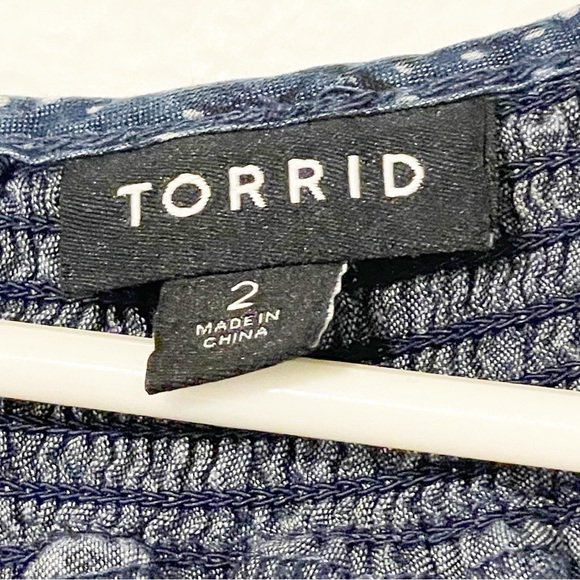 Torrid Floral Dress Womens Plus Size 2X Blue Short Sleeve Pleated Knee High Boho - Picture 3 of 5